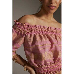 Anthropologie Kasia Off The Shoulder Crop Top Pink Gold Size M NEW